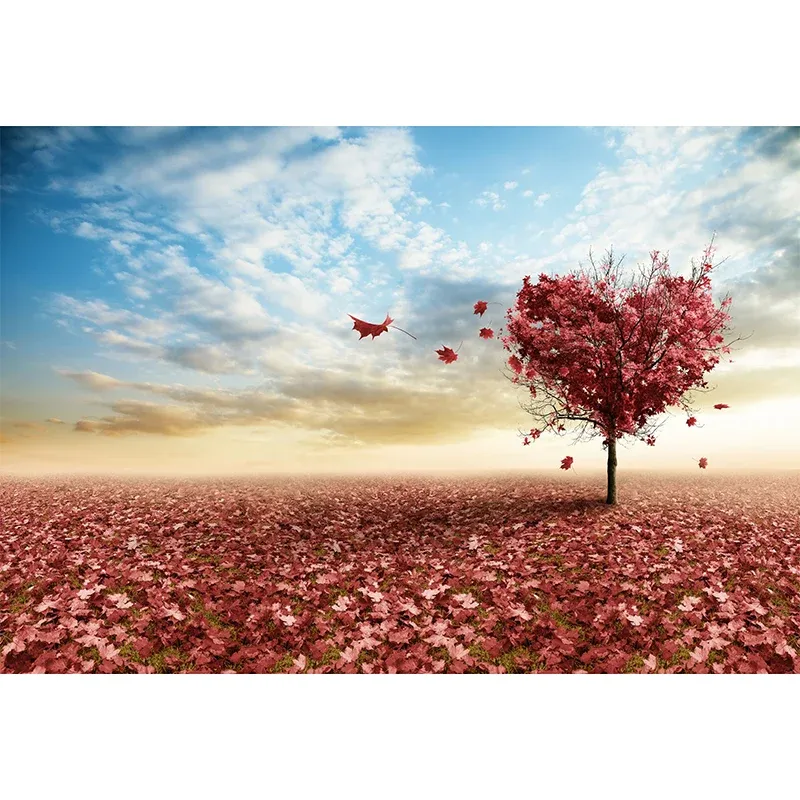 Autocollant Mural nordique de photographie, pour mur d'accent avec feuille d'érable en forme de cœur en rouge Clearhalo