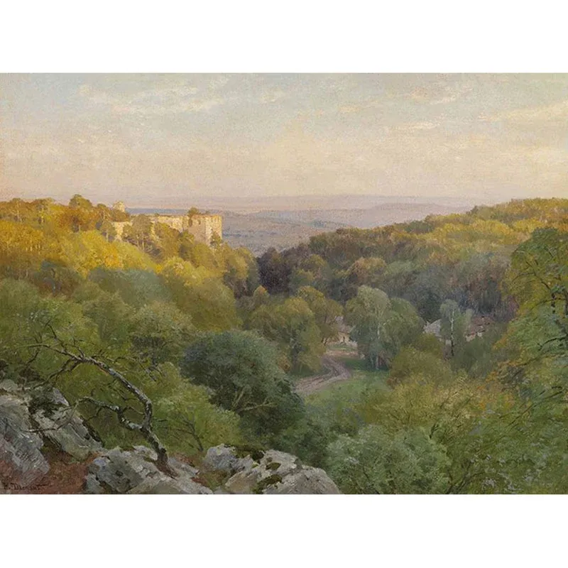 Décoration murale de grand sommet de montagne, autocollant mural de château en jaune et vert, résistant à l'humidité Clear...