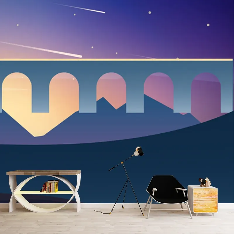 Décoration murale nordique imperméable en forme de cactus sauvage, violet et bleu, météore, ciel nocturne, pour chambre à...