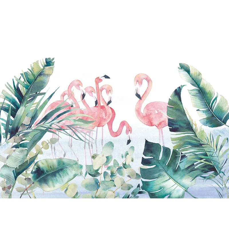 Flamants roses et feuilles murales revêtement mural décoratif moderne pour salon, personnalisé Clearhalo