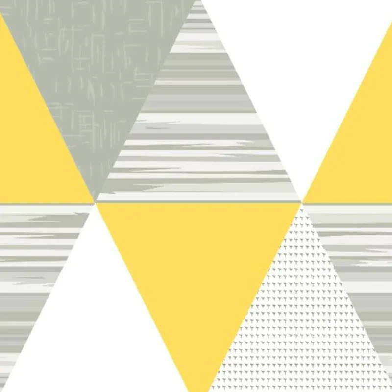 Grand papier peint mural à motifs triangulaires, art mural intissé gris-jaune, résistant aux taches, impression personnali...