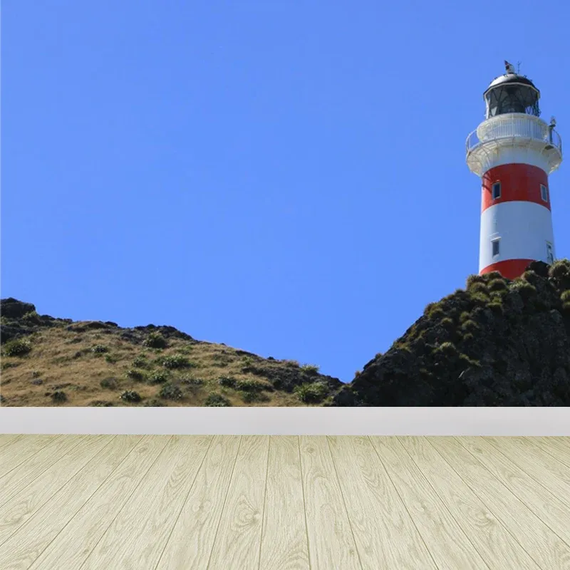 Grand phare et ciel papier peint mural paysage marin côtier revêtement mural en bleu Clearhalo