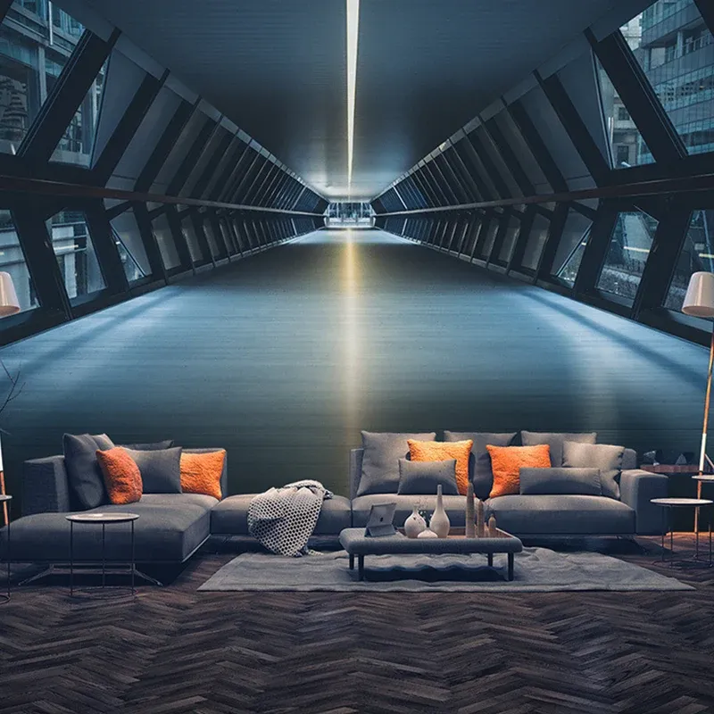 Grande photo murale tunnel 3D pour salon en bleu foncé, taille personnalisée disponible Clearhalo