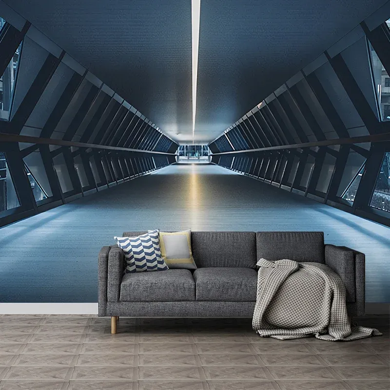 Grande photo murale tunnel 3D pour salon en bleu foncé, taille personnalisée disponible Clearhalo