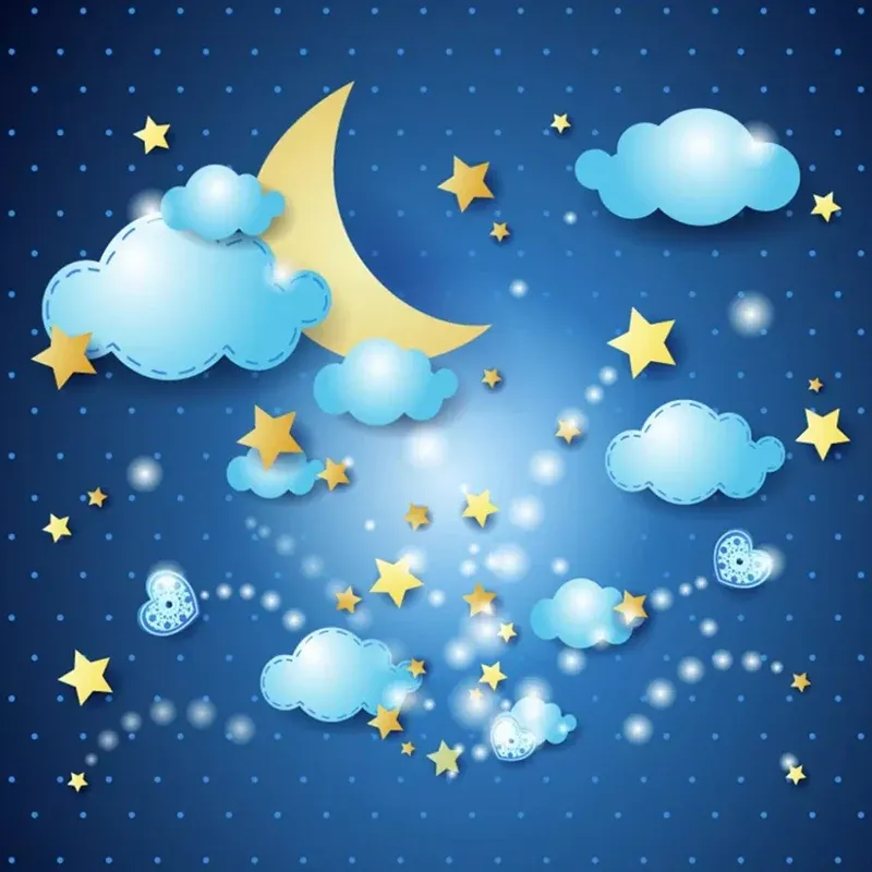 Illustration Lune et Étoiles Murale pour Chambre de Garçon ou de Fille en Bleu, Taille Personnalisée Disponible Clearhalo