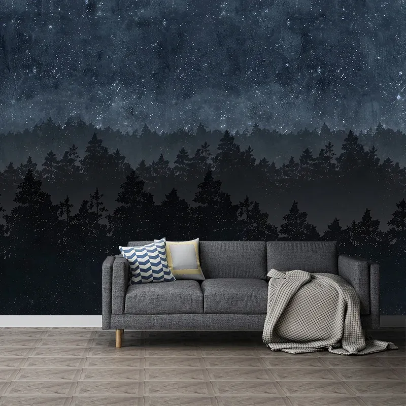 Illustration Night Forest Wall Art Full Size Wall Mural Decal pour cuisine, taille personnalisée disponible Clearhalo
