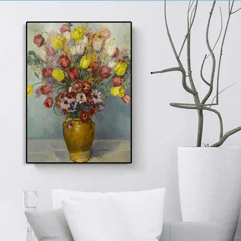 Impressionnisme Fleur et Vase Toile Couleur Pastel Salle de Bain Art Print, Plusieurs Tailles Clearhalo