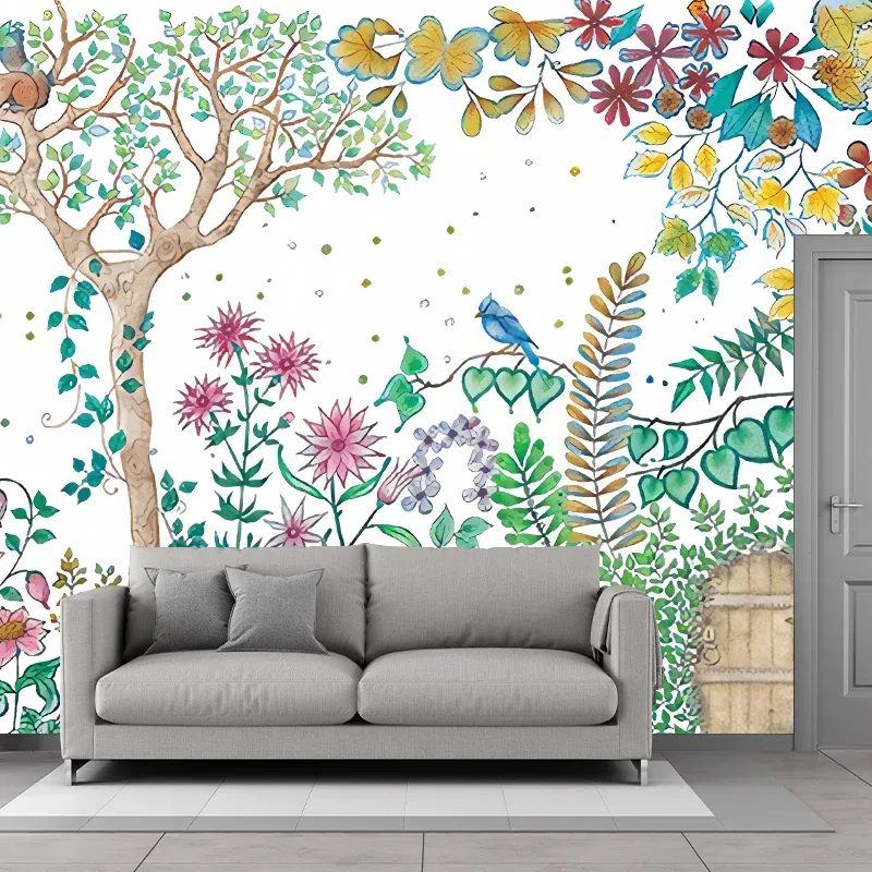 Lune nuit fleur buissons Mural enfants Art imperméable enfants chambre revêtement Mural, imprimé sur mesure Clearhalo