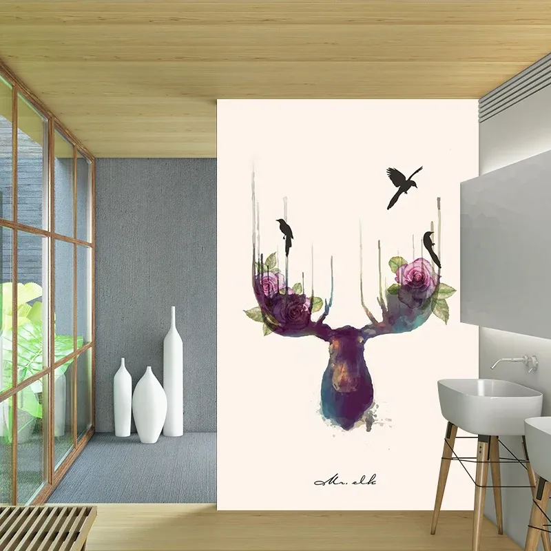 Magnifique papier peint mural en forme d'élan violet-bleu pour la décoration de la chambre à coucher, fabriqué en tissu no...