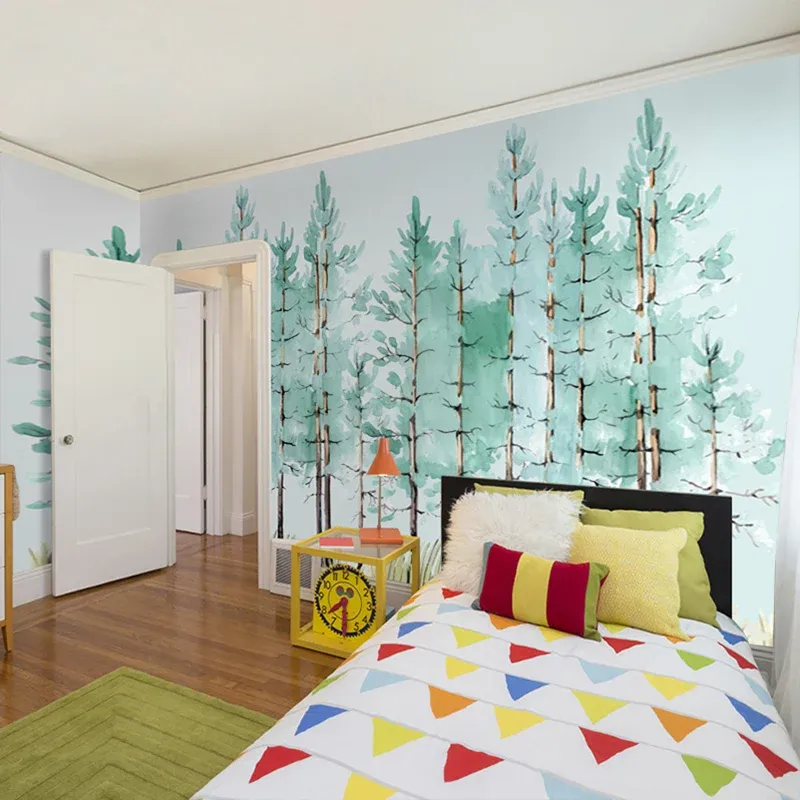 Matériau non tissé Mural Fresh Green Contemporary Forest Wall Art, fait sur mesure Clearhalo