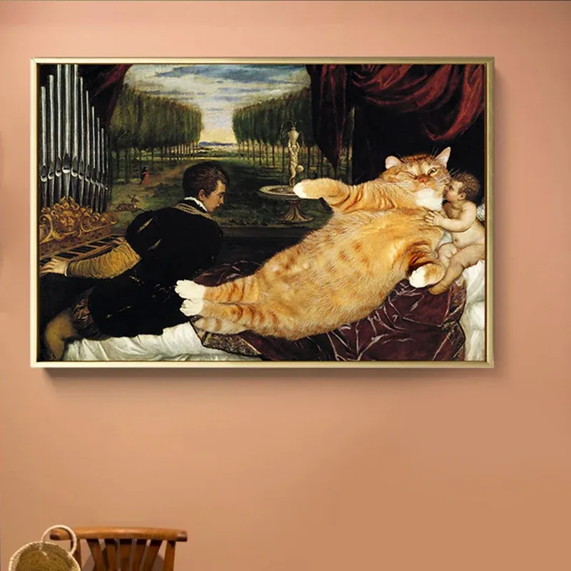 Mixed Media Cat Spoof Canvas Wall Art pour salon, plusieurs tailles disponibles Clearhalo