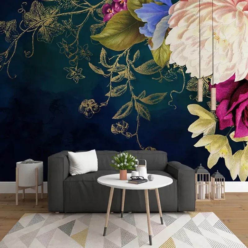 Papier peint mural abstrait entier rose vert noirâtre, taille personnalisée disponible Clearhalo