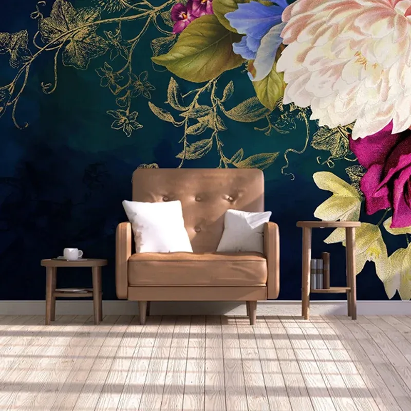 Papier peint mural abstrait entier rose vert noirâtre, taille personnalisée disponible Clearhalo