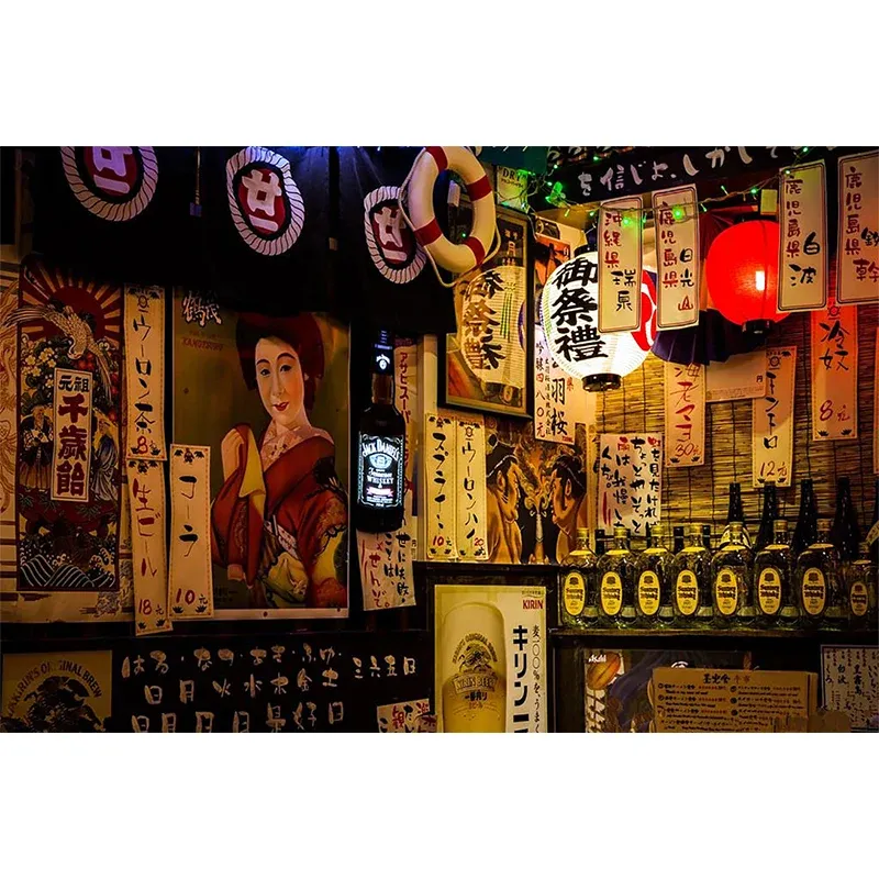 Papier peint mural affiche japonaise en rouge et marron, revêtement mural oriental pour restaurant Clearhalo