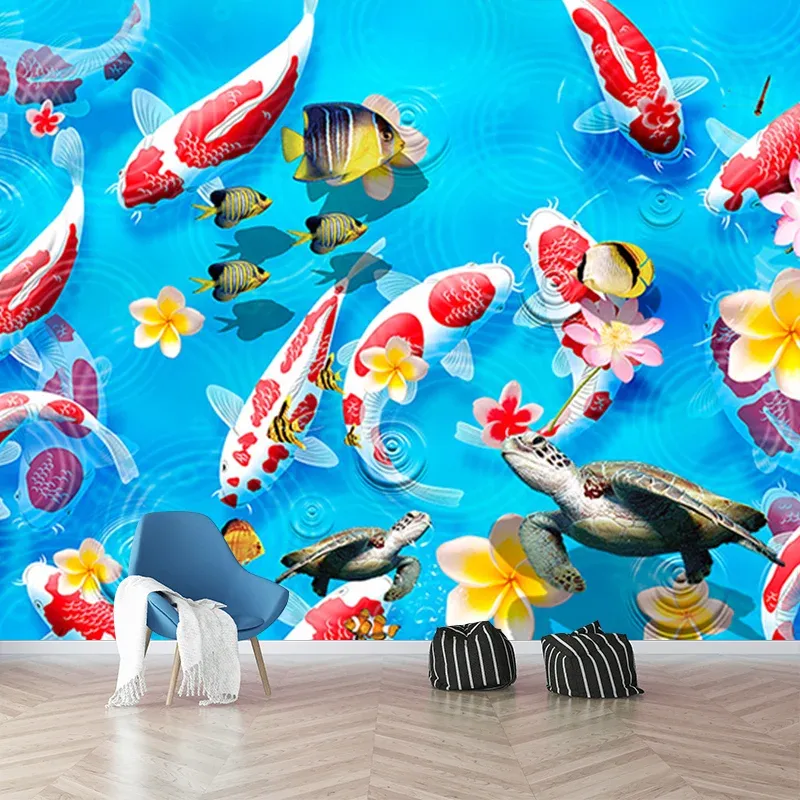 Papier peint mural avec Illustration de carpes, décoration murale de taille personnalisée pour salle à manger, taille pers...