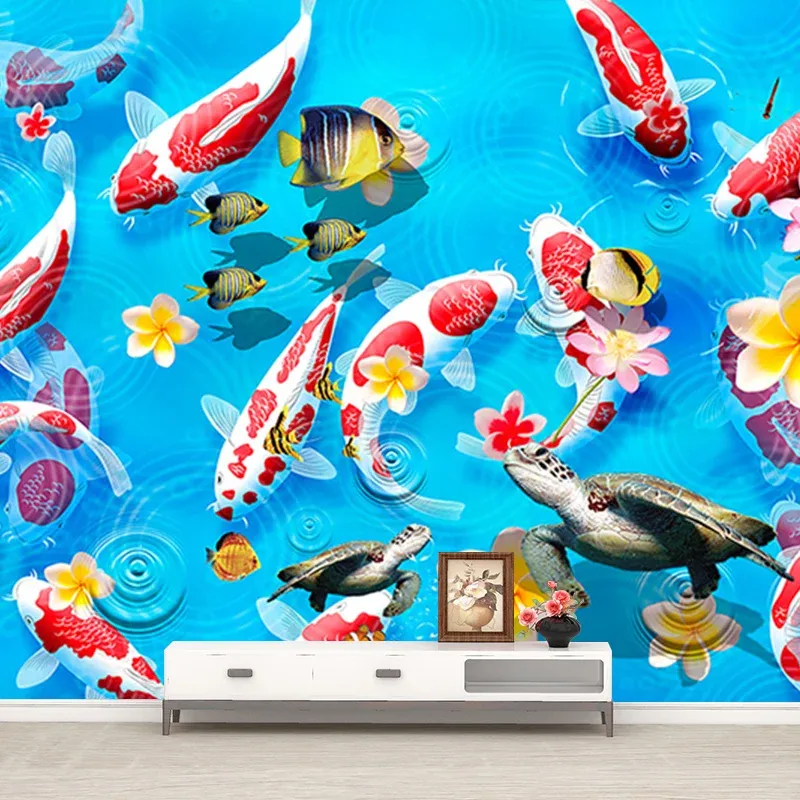 Papier peint mural avec Illustration de carpes, décoration murale de taille personnalisée pour salle à manger, taille pers...