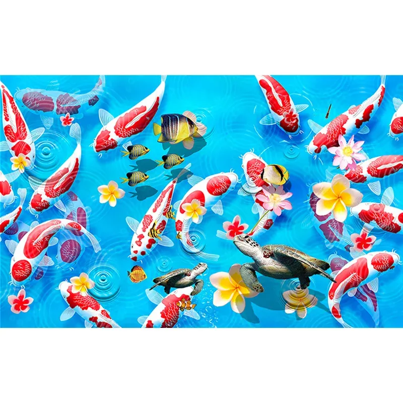 Papier peint mural avec Illustration de carpes, décoration murale de taille personnalisée pour salle à manger, taille pers...