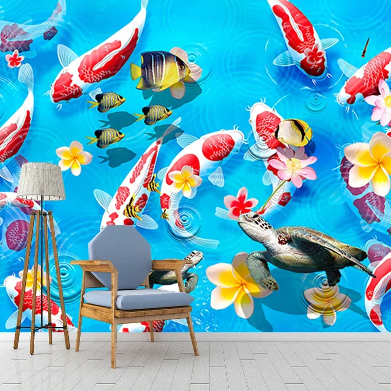 Papier peint mural avec Illustration de carpes, décoration murale de taille personnalisée pour salle à manger, taille pers...