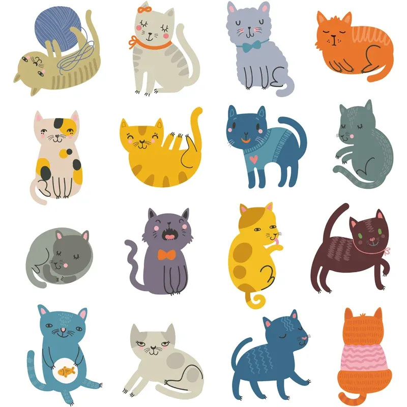 Papier peint Mural chaton de dessin animé, décoration murale colorée résistante à l'humidité pour chambre d'enfant Clearhalo
