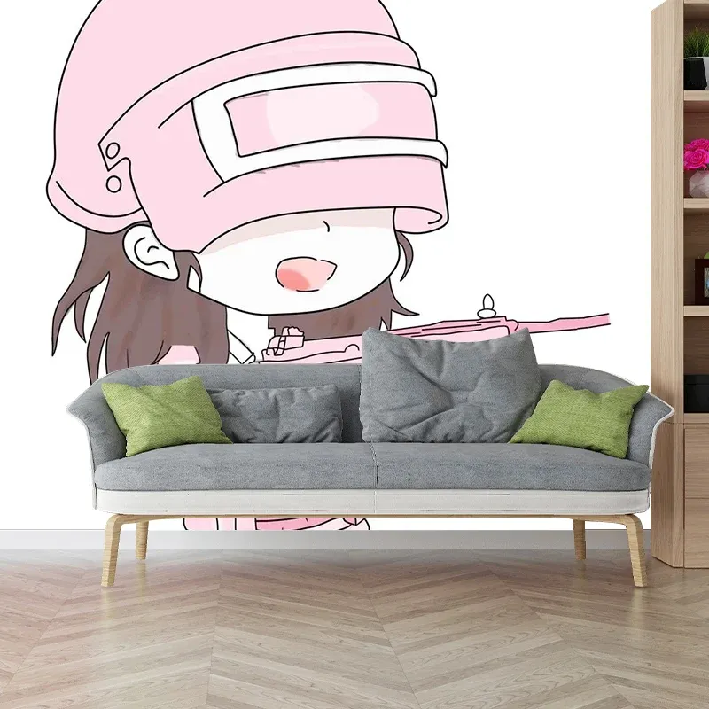 Papier peint mural Cool Warrior Girl pour chambre d'enfant, rose, taille personnalisée disponible Clearhalo