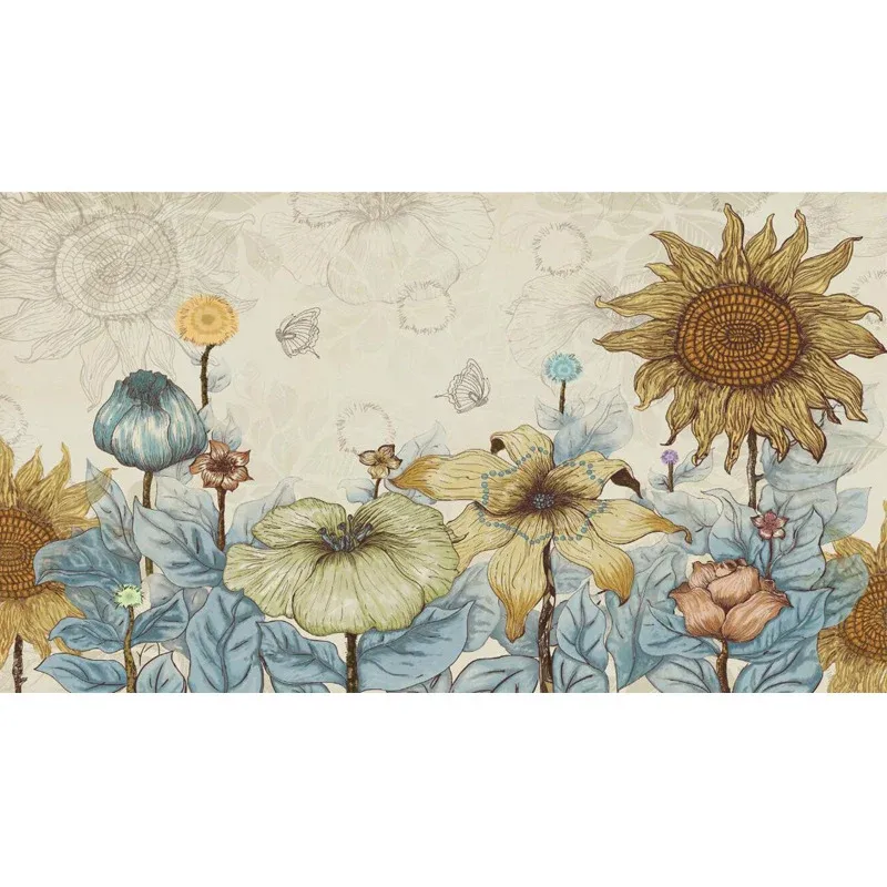 Papier peint Mural décoratif tournesol, revêtement Mural en tissu Non tissé nostalgique pour décoration de salle à manger...