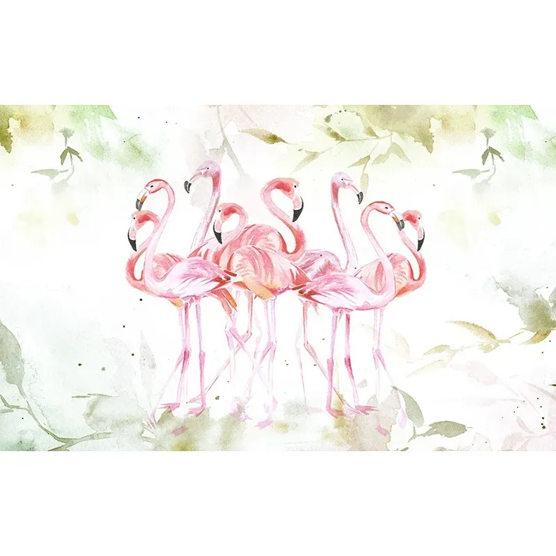 Papier peint mural frais avec illustration personnalisée, pour mur d'accent avec motif flamant rose en rose Clearhalo