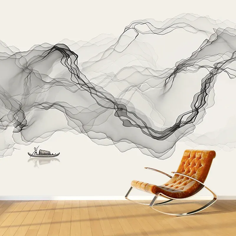 Papier peint mural fumée irrité, décoration murale traditionnelle chinoise noire pour chambre d'amis Clearhalo
