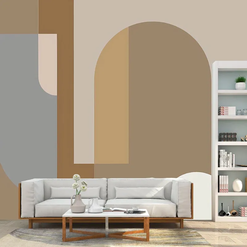 Papier peint mural de géométries d’illustration pleine grandeur pour le salon en brun, taille personnalisée disponible Cle...