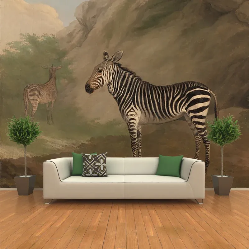 Papier peint mural motif zèbre marron, thème animaux, Art mural antitache Rural pour escaliers Clearhalo