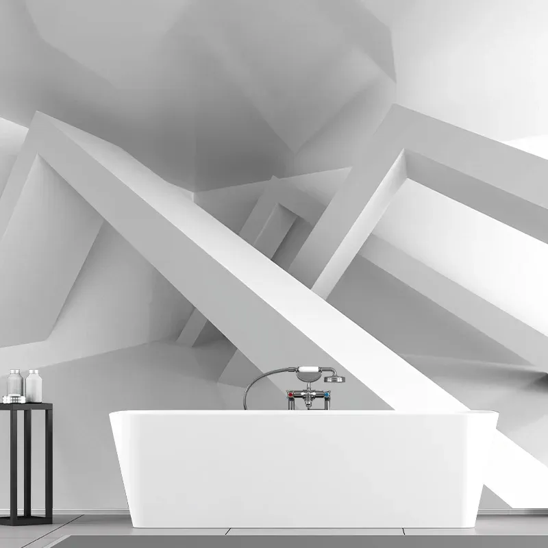 Papier peint mural de style illustration avec géométries stéréoscopiques 3D, grand pour café, taille personnalisée disponi...