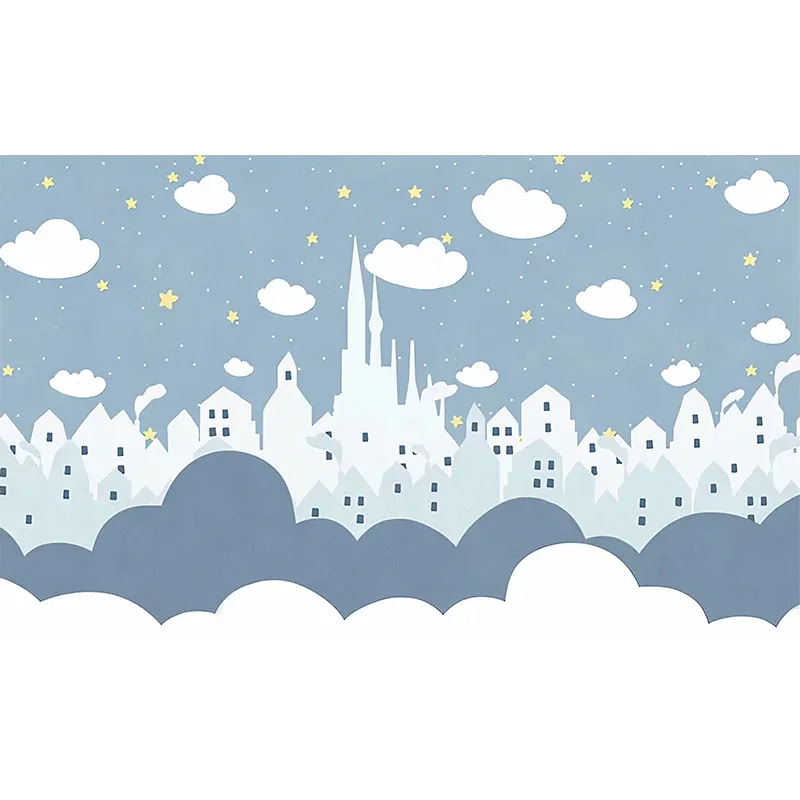 Papier peint mural étoile et nuage en bleu pastel, décor mural scandinave pour garçon ou fille Clearhalo