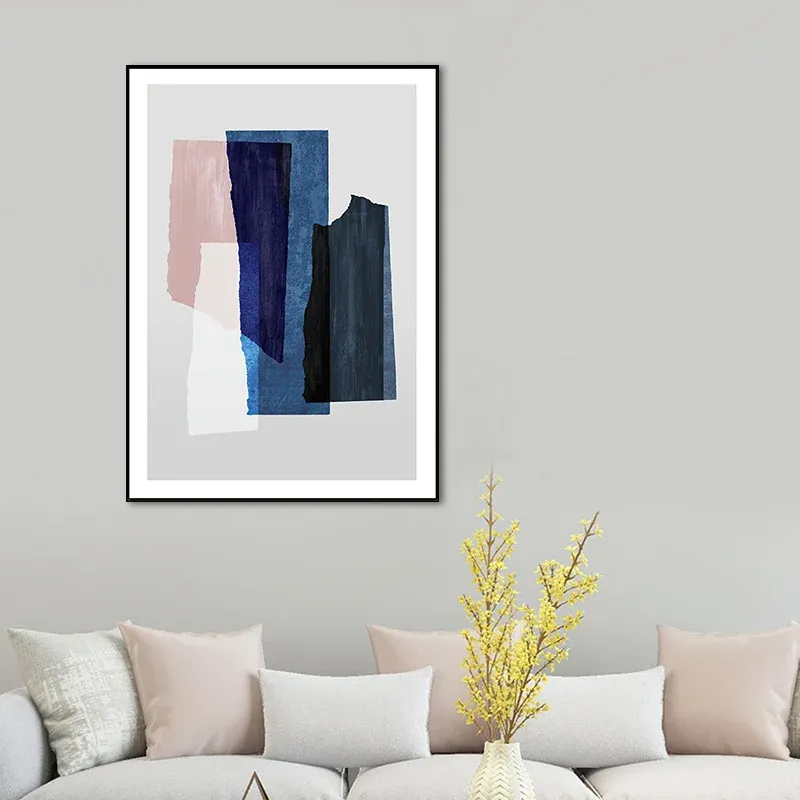 Peinture géométrique nordique superposée, toile texturée, décor artistique mural doux pour salon Clearhalo