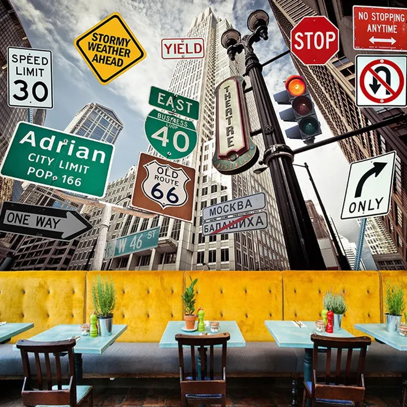 Peinture murale moderne de style photo personnalisée pour la décoration avec panneau de signalisation multicolore Clearhalo