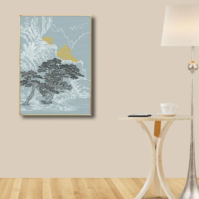 Peinture de salle à manger de couleur claire de toile d’arbres de style asiatique, options de tailles multiples Clearhalo