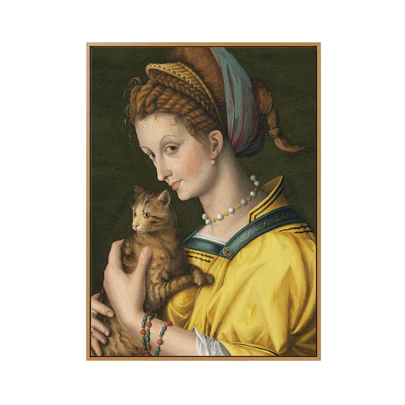 Peinture texturée Yellow Cat and Maid Art pour salle de bain, plusieurs tailles disponibles Clearhalo