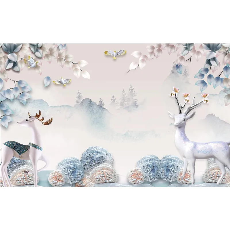 Peintures murales de cerf Sika dans la êt aux couleurs douces, décoration murale contemporaine pour le salon Clearhalo