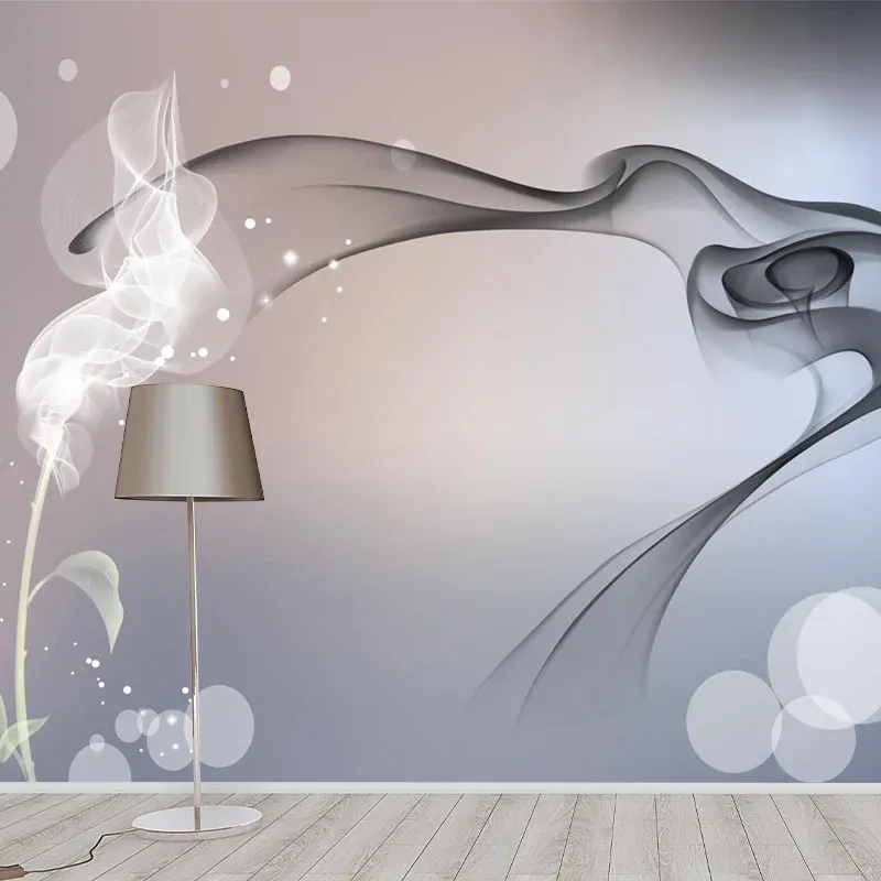 Revêtement mural contemporain de fumée et de bulles gris et bleu, revêtement mural de décoration de maison, fait sur mesur...