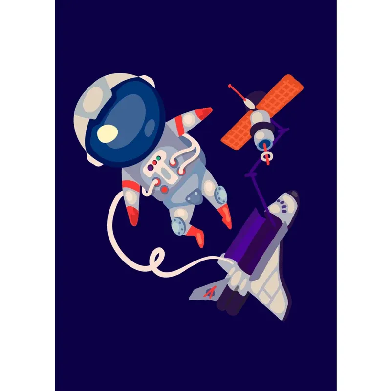 Revêtement mural géant d'astronaute de style illustration pour salle à manger, imprimé sur mesure Clearhalo
