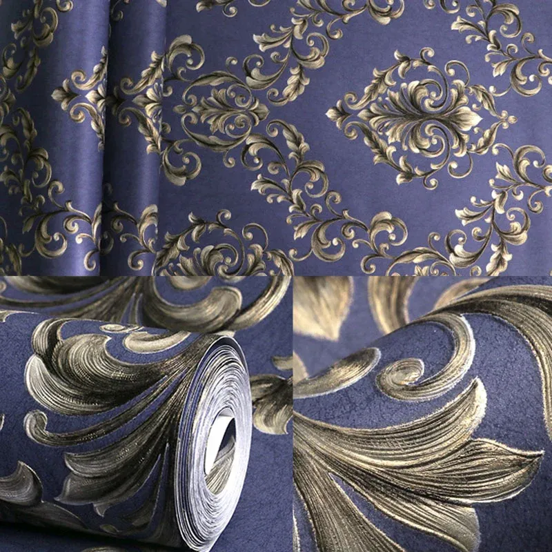 Rouleau de papier peint design damassé de couleur naturelle, revêtement mural classique pour la décoration de la chambre à...