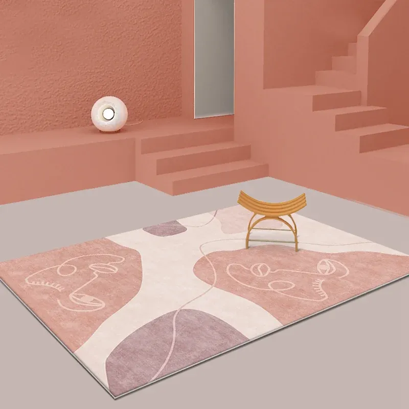 Tapis abstrait moderniste en Polyester rose, avec envers antidérapant, lavable, adapté aux animaux domestiques, pour la ma...