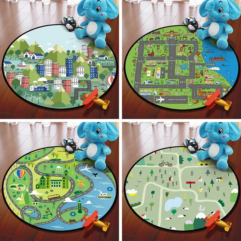 Tapis de carte d'aventure multicolore, tapis synthétique de dessin animé, envers antidérapant, résistant aux taches, lavab...