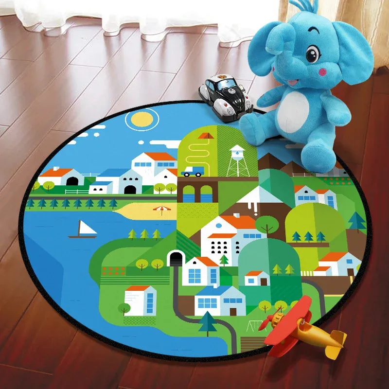 Tapis de carte d'aventure multicolore, tapis synthétique de dessin animé, envers antidérapant, résistant aux taches, lavab...