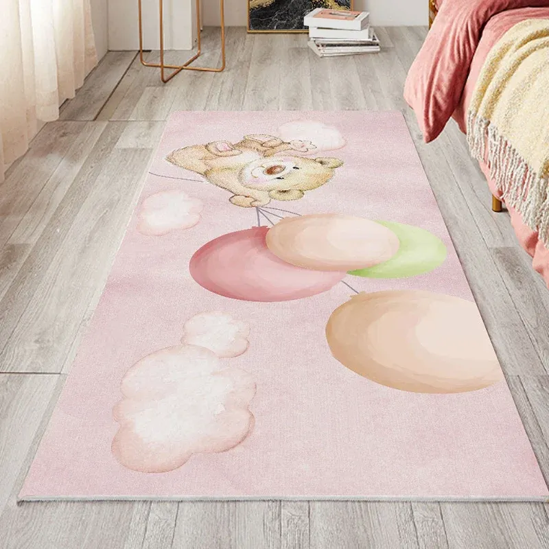 Tapis de chambre à coucher mignon, multicolore, imprimé de dessins animés, d'intérieur, en polyester, avec envers antidéra...