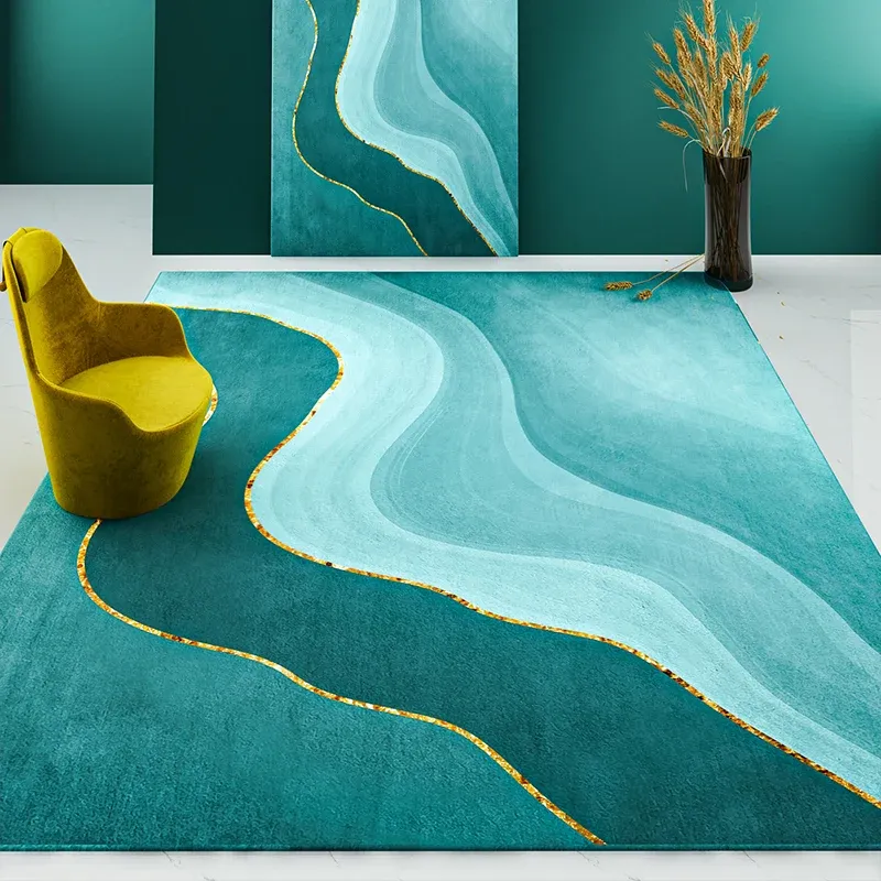 Tapis minimaliste multicolore, synthétique, imprimé abstrait, antidérapant, résistant aux taches, pour salon Clearhalo
