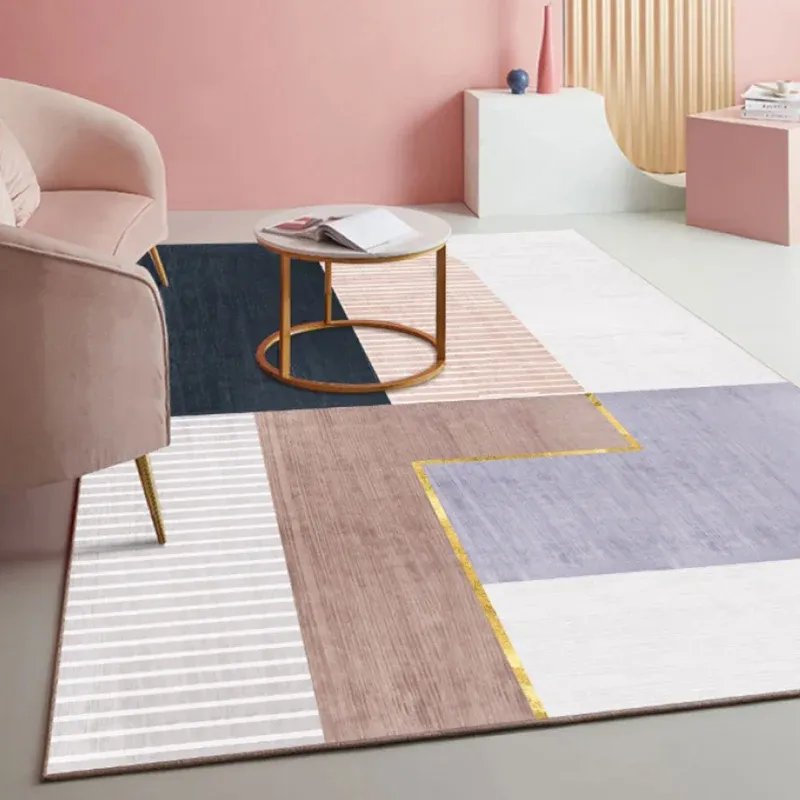 Tapis Simple multicolore en polypropylène, zone de bloc de couleur, support antidérapant, résistant aux taches, tapis d'in...