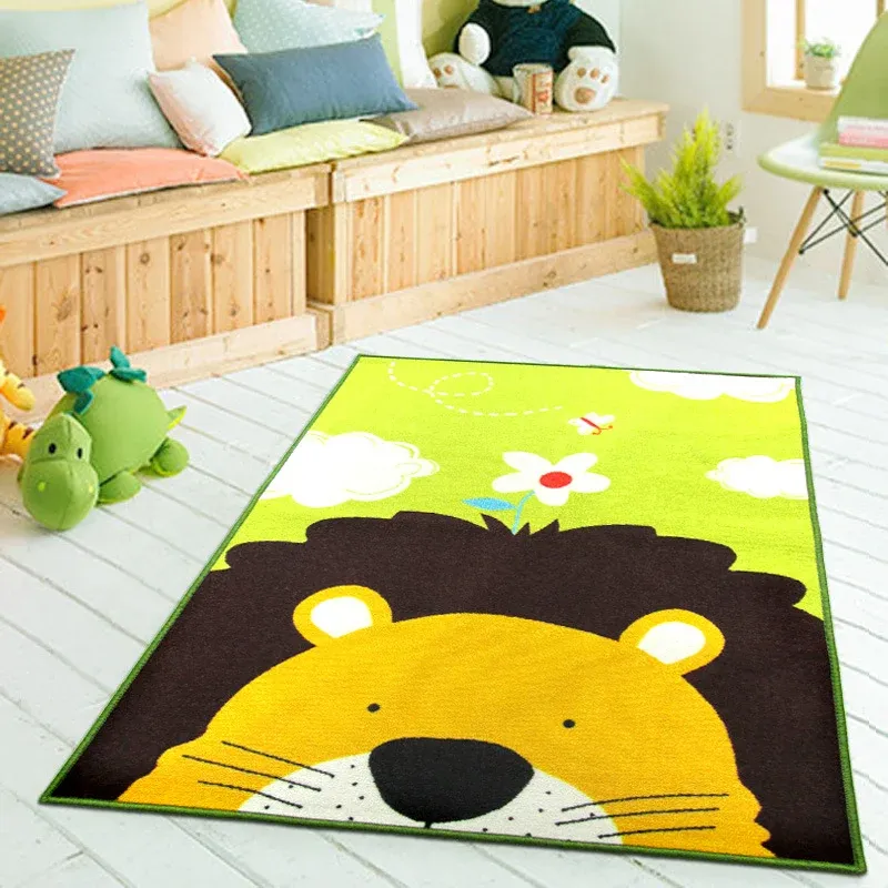 Tapis de zone de maternelle de dessin animé tapis multicolore à motifs d'animaux tapis antidérapant en polypropylène lavab...
