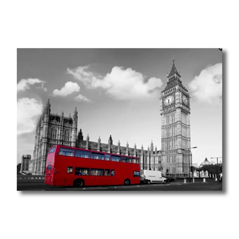 Toile Big Ben d'inspiration mondiale, impression murale texturée rouge et grise pour le salon Clearhalo