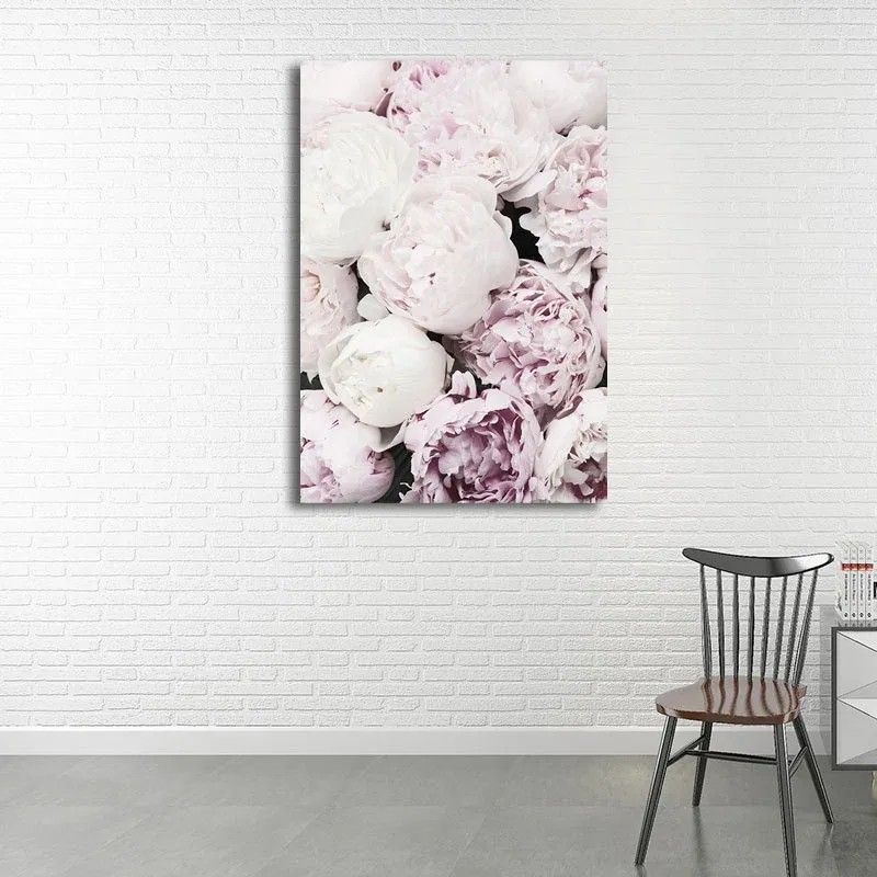 Toile de fleur de pivoine romantique pour chambre à coucher, décoration murale imprimée de fleurs de couleur pastel Clearhalo