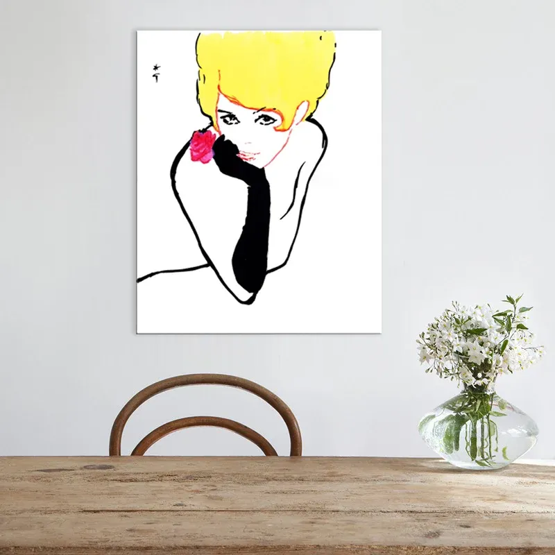 Toile imprimée Pop Art Blonde Beauty, décoration murale texturée jaune-noir pour salon Clearhalo