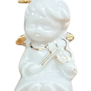 Ensemble de 6 anges en céramique et or, avec fil doré pour les suspendre. Colombetti Casa